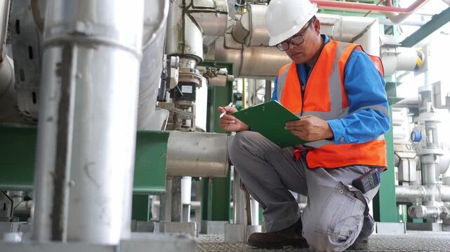 Senior instrument engineer inspecting process equipment in a petroleum and chemical plant, ensuring operational reliability, process efficiency, and accurate monitoring for safe industrial production 