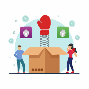 Surprise Boxing Glove Pop-Up from Cardboard Box with People