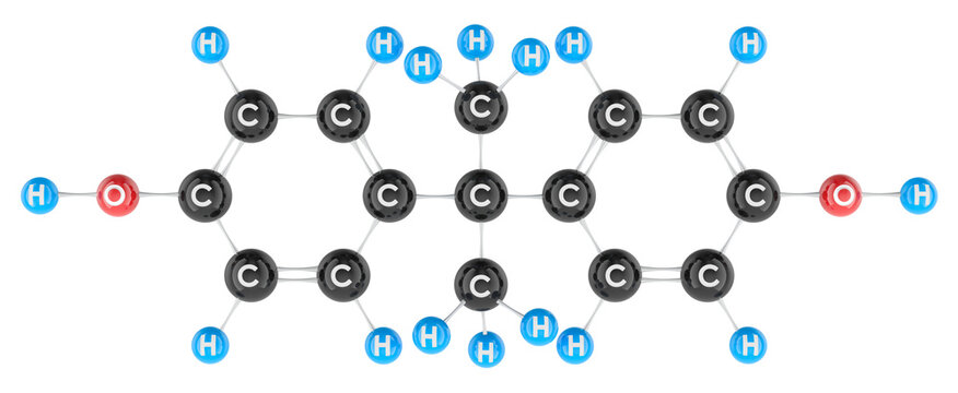 Bisphenol A BPA molecule model. 3D rendering