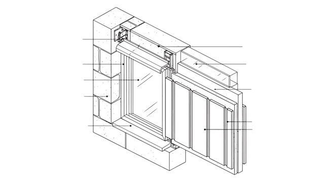 Architectural Technical Drawing of Sliding Window Cross-Section With Frame Track and Hardware Details