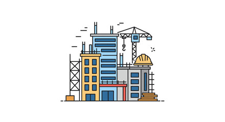 Fototapeta premium Construction site illustration with crane and buildings urban development