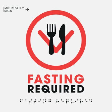 Medical Fasting Required Sign for Lab Tests and Surgery Preparation, vector illustration.