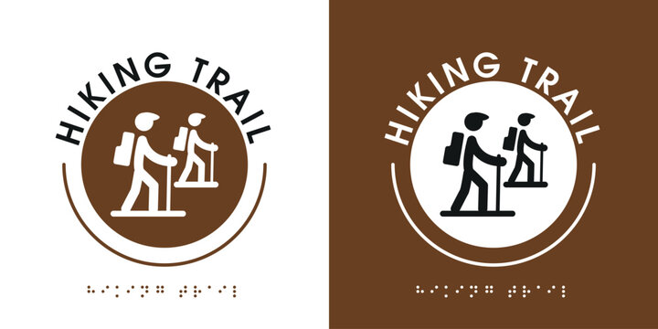 Wooden Hiking Trail Directional Signboard on Forest Path, vector illustration.