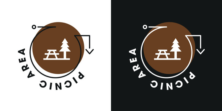 Picnic Area Signage and Outdoor Recreation Symbols, vector illustration.
