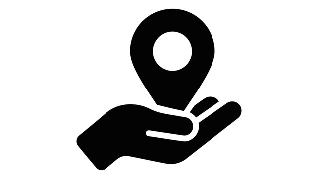 Hand holding location pin icon for destination assistance and guided navigation services, isolated on white background