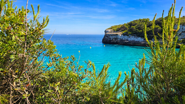 Stunning view of turquoise bay in Cala Romantica Mallorca