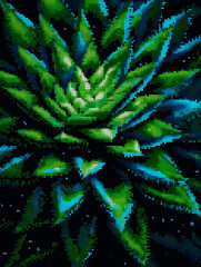 Fototapeta premium Digital green succulent plant with pixel texture