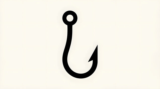 Black fishing hook silhouette icon isolated on white background minimalist line art vector illustration. Generative AI