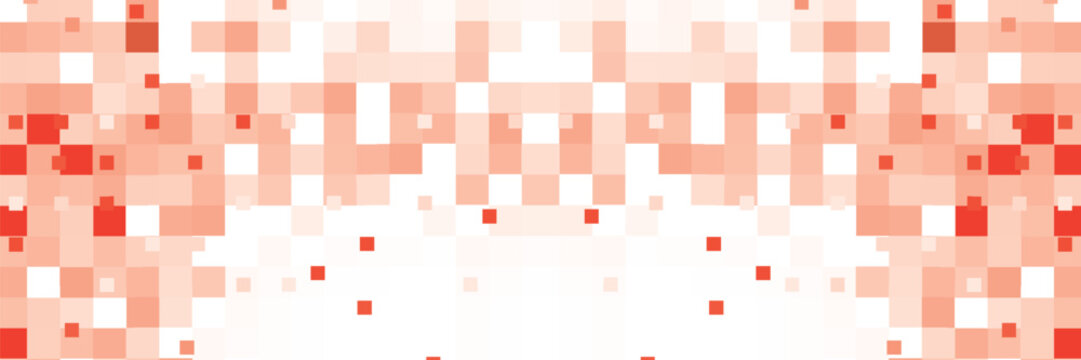Red pixels textured banner. Abstract coral pixel background. Old video games style. Psychedelic pixel art illustration. Pink mosaic design. Rose colored pixelated Image. Mosaic style. Geometric abstra