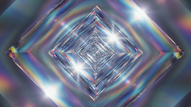 Abstract geometric crystal tunnel with iridescent reflections background