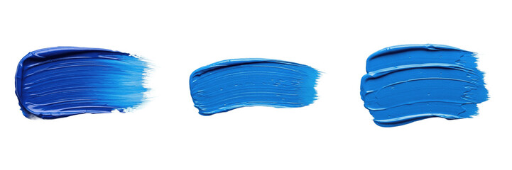 Blue paint brush stroke set with thick oil or acrylic texture strokes, bright azure artistic smear isolated on transparent background, high-quality dynamic gouache swatches collection for abstract gra © Joker