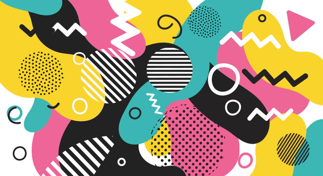 Abstract Memphis Style Shapes, Retro Pattern Background