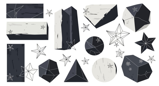 Geometric shapes and stars, minimalist abstract design, dark tones