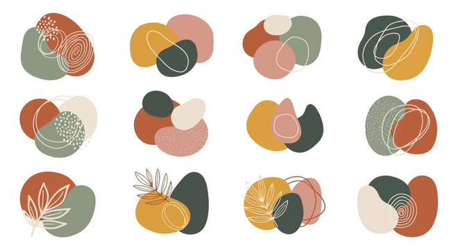 Abstract shapes and textures, boho organic modern design elements