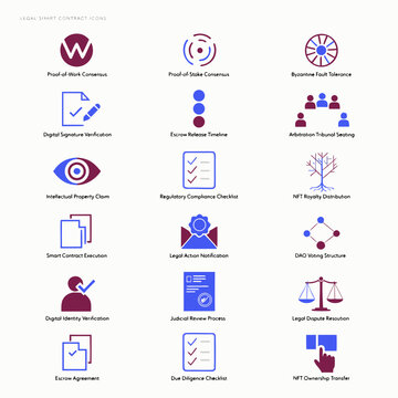 Legal Smart Contract Icons Vector Blockchain Cryptocurrency Finance Security