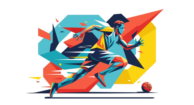 Dynamic Athlete Running with Basketball Abstract Background Action