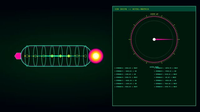The intricate interface of a Fusion Reactor Core displays dynamic ion acceleration metrics as energy levels fluctuate across complex digital readouts during high intensity plasma engine monitoring
