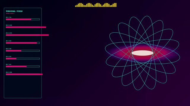 A high tech animation of a Fusion Reactor Core displays intricate magnetic field lines and dynamic data panels representing advanced clean energy production technology.