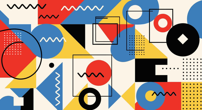 Geometric Abstract Pattern: Shapes, Lines, Colors, Mid-Century Modern