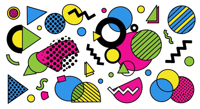 Retro Geometric Patterns, Memphis Style Shapes, Vibrant Abstract Background