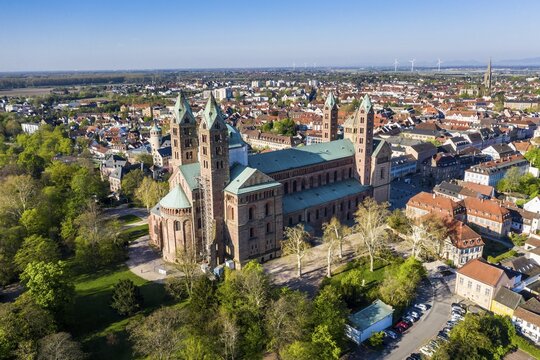 Aerial f the Unesco world heritage sight Speyer Cathedral, Speyer, Germany