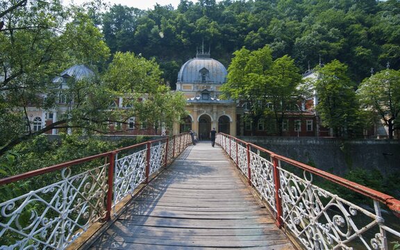 Little bridge in the old thermal bath Baile Herculane, Romania