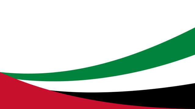 Modern UAE flag abstract background featuring layered flowing ribbons and smooth patriotic color transitions. Professional illustration with copy space ideal for corporate events, national celebration