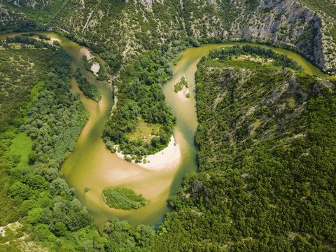 Aerial view, Nestos or Mesta River, Nestos Gorge, Galani, Macedonia and Thrace, Greece