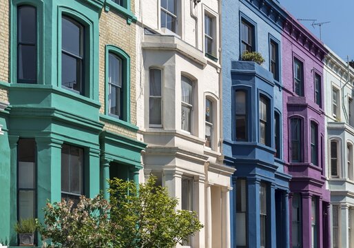 Colourful House Fronts on Lancaster Road, Notting Hill, London, United Kingdom