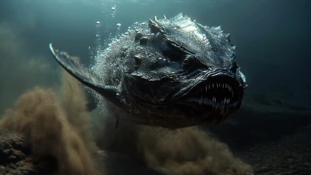 Monstrous deep sea fish with spiky skin monster