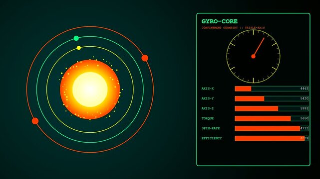 Sophisticated telemetry monitors a pulsing Fusion Reactor Core as data bars fluctuate during an active triple axis confinement simulation for a modern science fiction spacecraft.