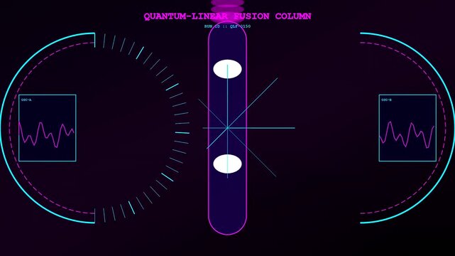 A sophisticated monitoring interface for a fusion reactor core shows pulsating energy columns and oscillating wave patterns during a highly controlled scientific laboratory experiment