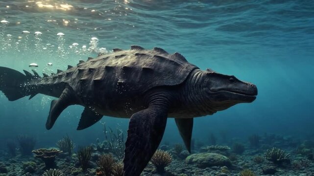 Ancient crocodile reptile swimming clear blue