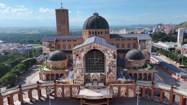 Shrine Of Our Lady Aparecida In Aparecida Sao Paulo Brazil. Breathtaking Aerial View Of Famous Church In The City. Construction Landscape Company Building Amazing. Construction Town.