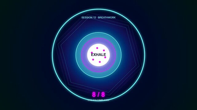 Achieving mental wellness progress through a guided digital breathwork animation that tracks deep inhalation and exhalation cycles for personal stress relief and mindfulness meditation goals