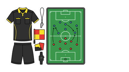 Soccer Referee Uniform and Tactical Football Field Strategy Board © lolong