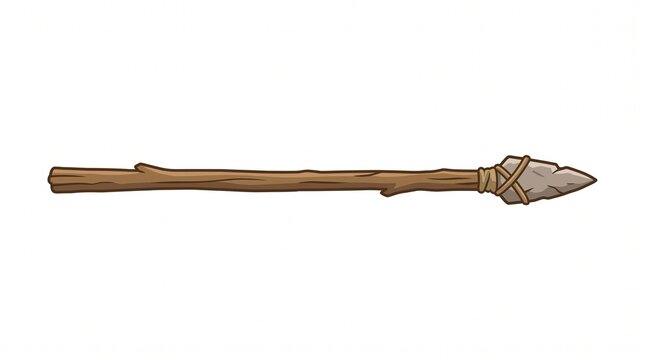 Long wooden spear with stone tip