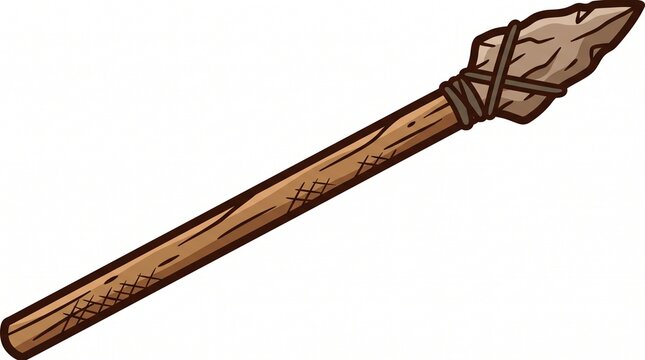 Primitive spear with stone tip and wooden shaft