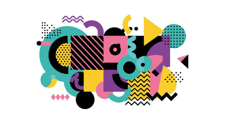 Obraz premium Abstract Memphis Design Shapes and Patterns, Retro Geometric Style