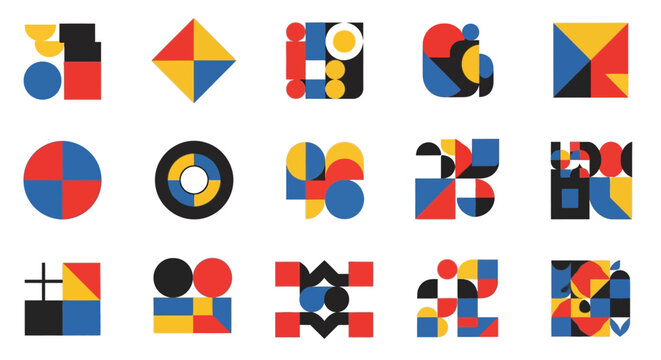 Abstract Geometric Shapes, Bauhaus Style, Primary Colors, Graphic Design