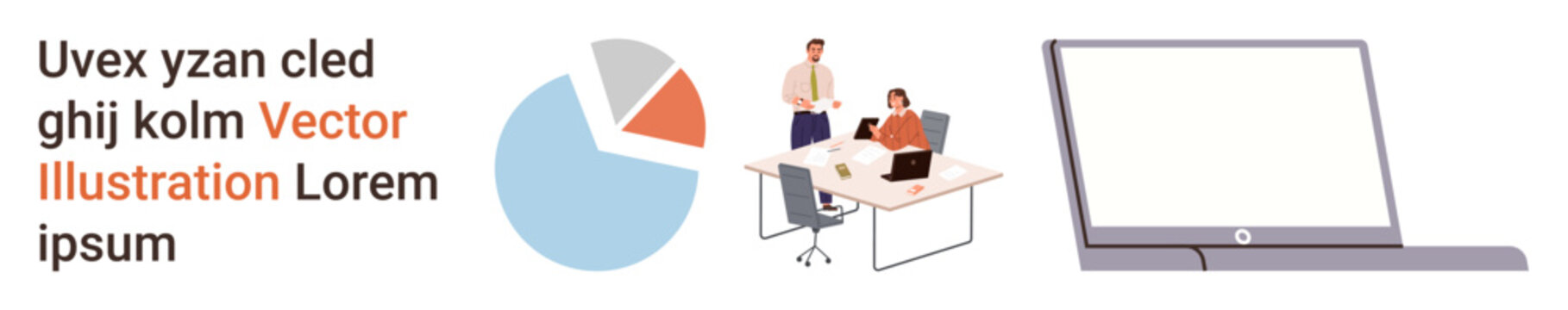 Data analytics, workplace productivity, team collaboration, technology usage, digital workspace, remote work. Pie chart, professionals at desk laptop. Data analytics and workplace productivity