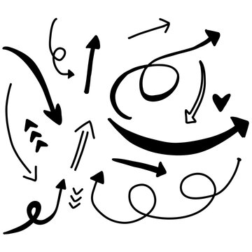 A black brushstroke of arrows, curves, and dashed lines scattered across a white background, suggesting motion and direction.