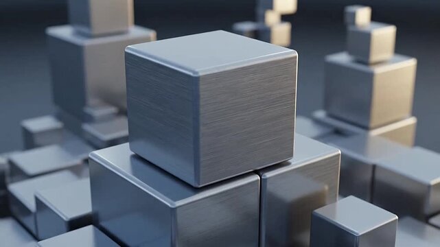 A collection of metallic cubes arranged in a geometric pattern