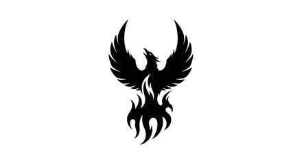 Fototapeta premium Majestic Phoenix Rising from Flames Black Silhouette Illustration.