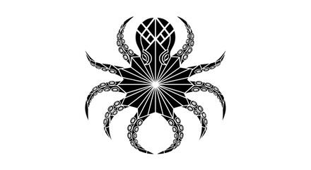 Stylized geometric black octopus with intricate patterns on a white background. © Awaludin