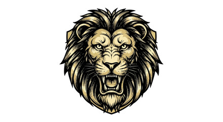 Obraz premium Fierce Roaring Lion Head Illustration with Detailed Mane and Expressive Face.