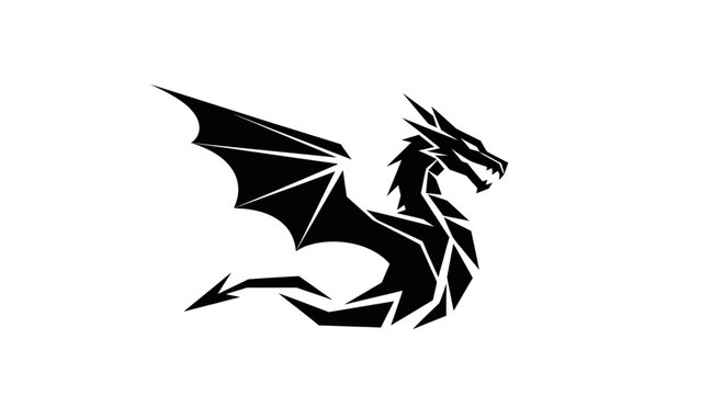 Geometric Black Dragon Silhouette with Sharp Angles and Wings.