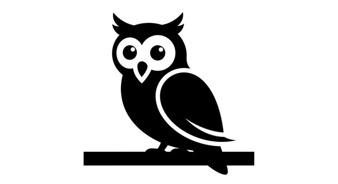 Stylized Black Owl Perched on Branch Silhouette.