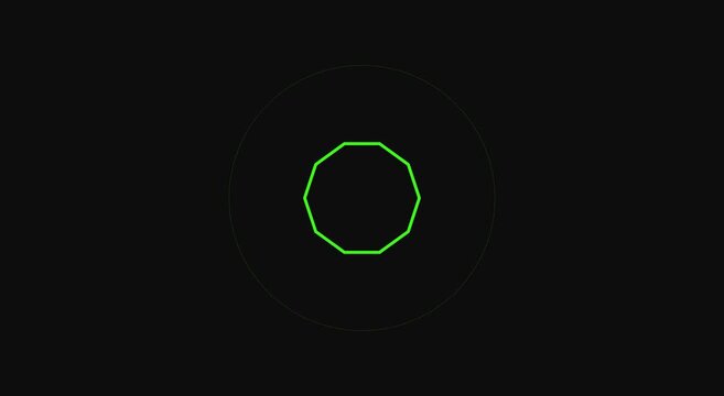 Green neon octagon loading spinner animation on dark animation background