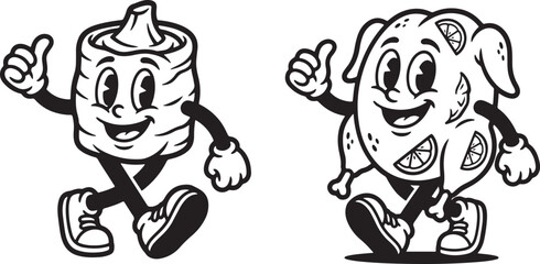 Naklejka premium Old School Cartoon Food Mascot Vector Pack